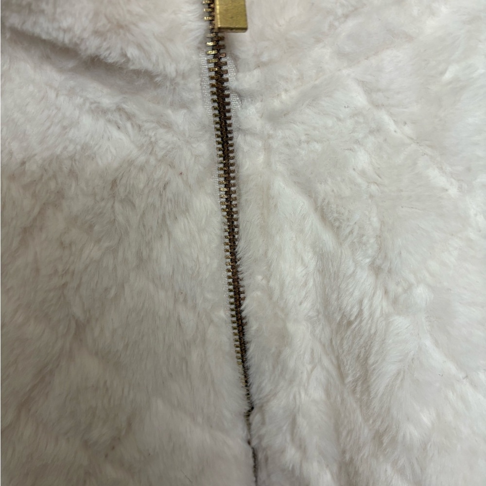 Cozy White Faux Fur Jacket with Gold Zipper